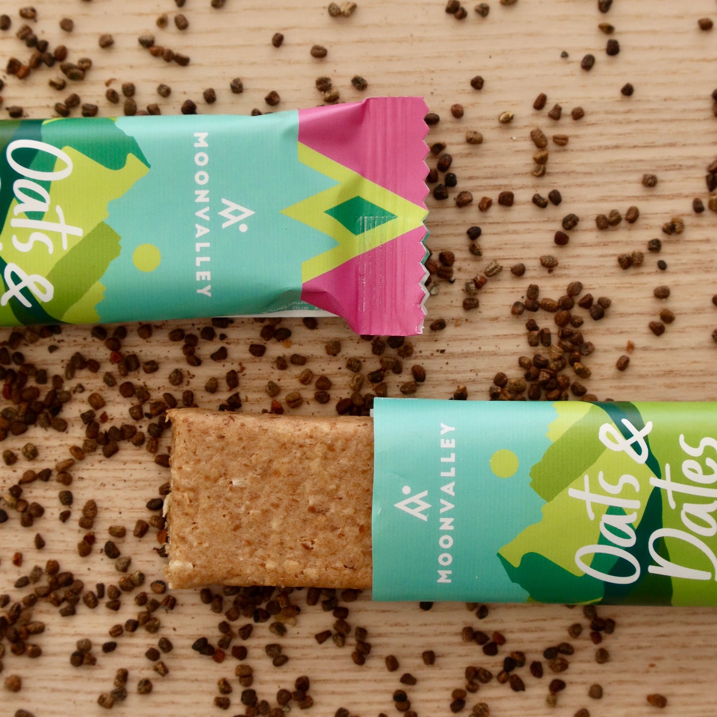 Moonvalley open package Organic Energy Bars Oats & Dates Cardamom 