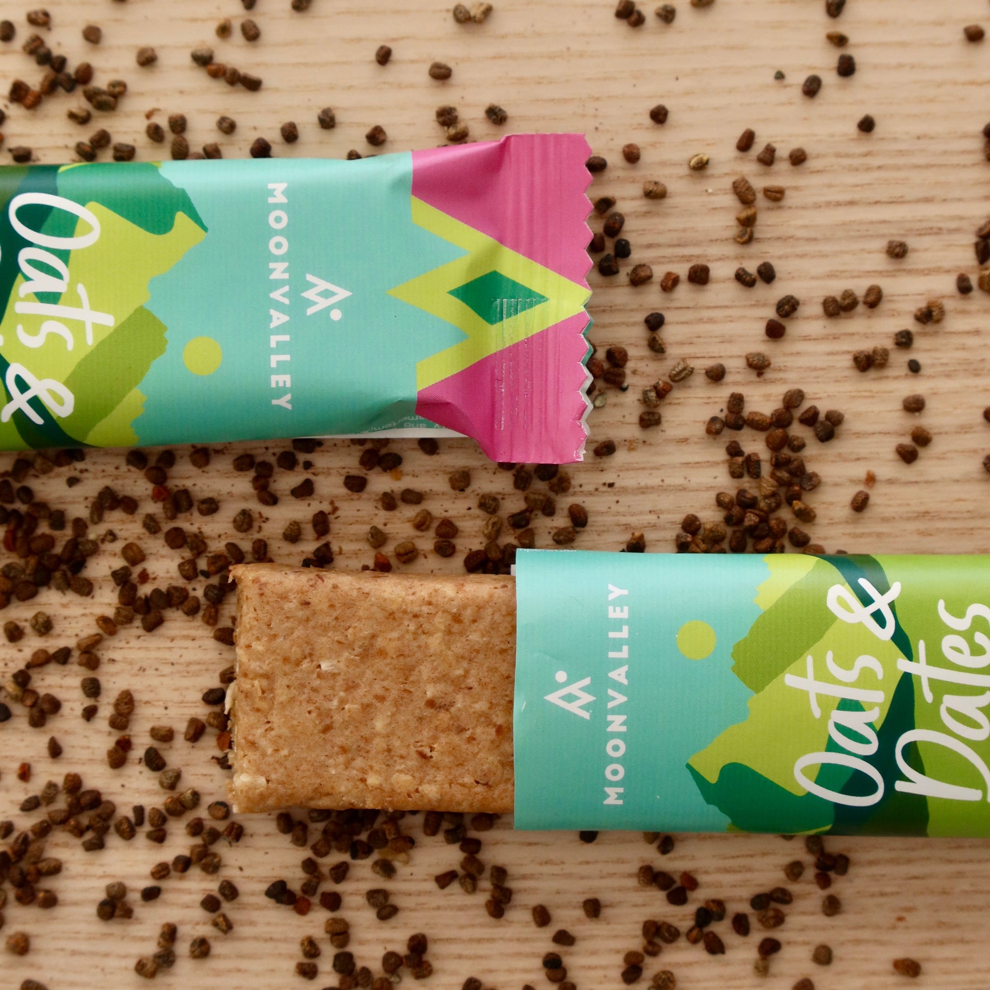 Moonvalley open package Organic Energy Bars Oats & Dates Cardamom 