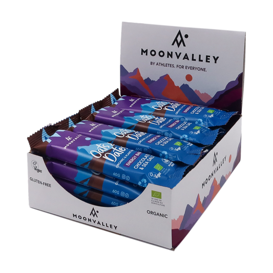 Moonvalley Organic Energy Bars Oats & Dates Chocolate & Sea Salt box