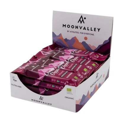 Moonvalley Organic Protein Bar - Chocolate-Dipped Raspberry 12-Pack box