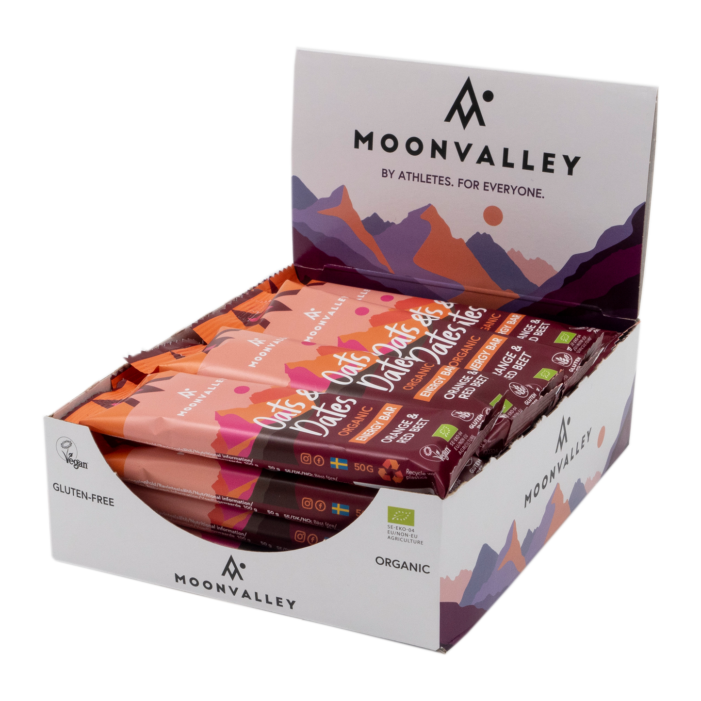 Moonvalley Organic Energy Bars Oats & Dates Red Beets & Orange box