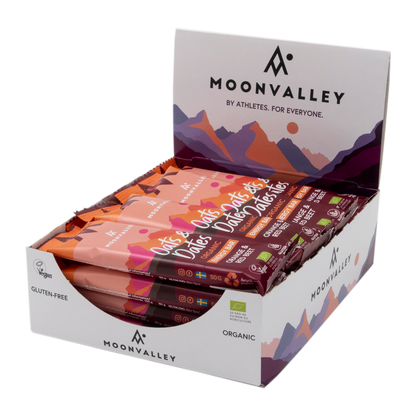 Moonvalley Organic Energy Bars Oats & Dates Red Beets & Orange box