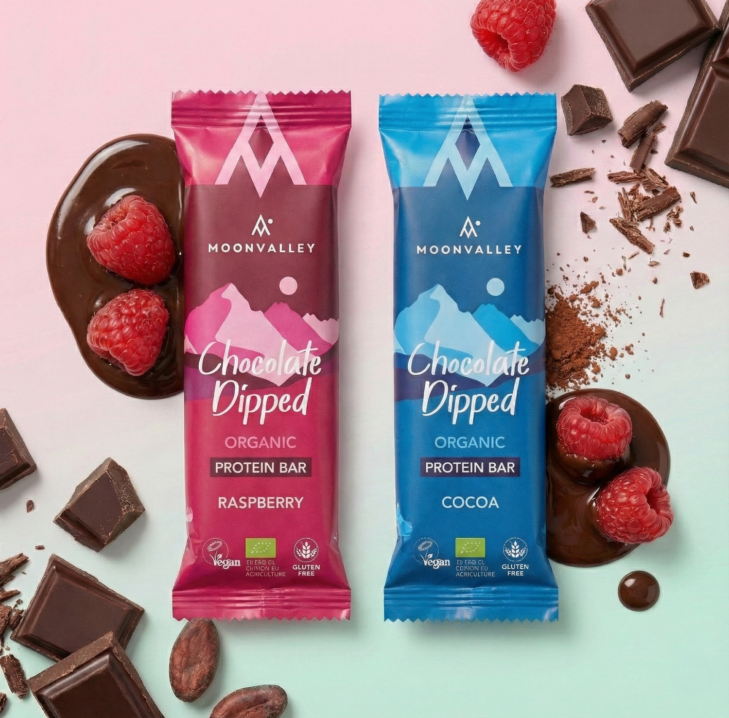 Organic Protein Bar - Chocolate-Dipped Mixed bars with raspberry and chocolate