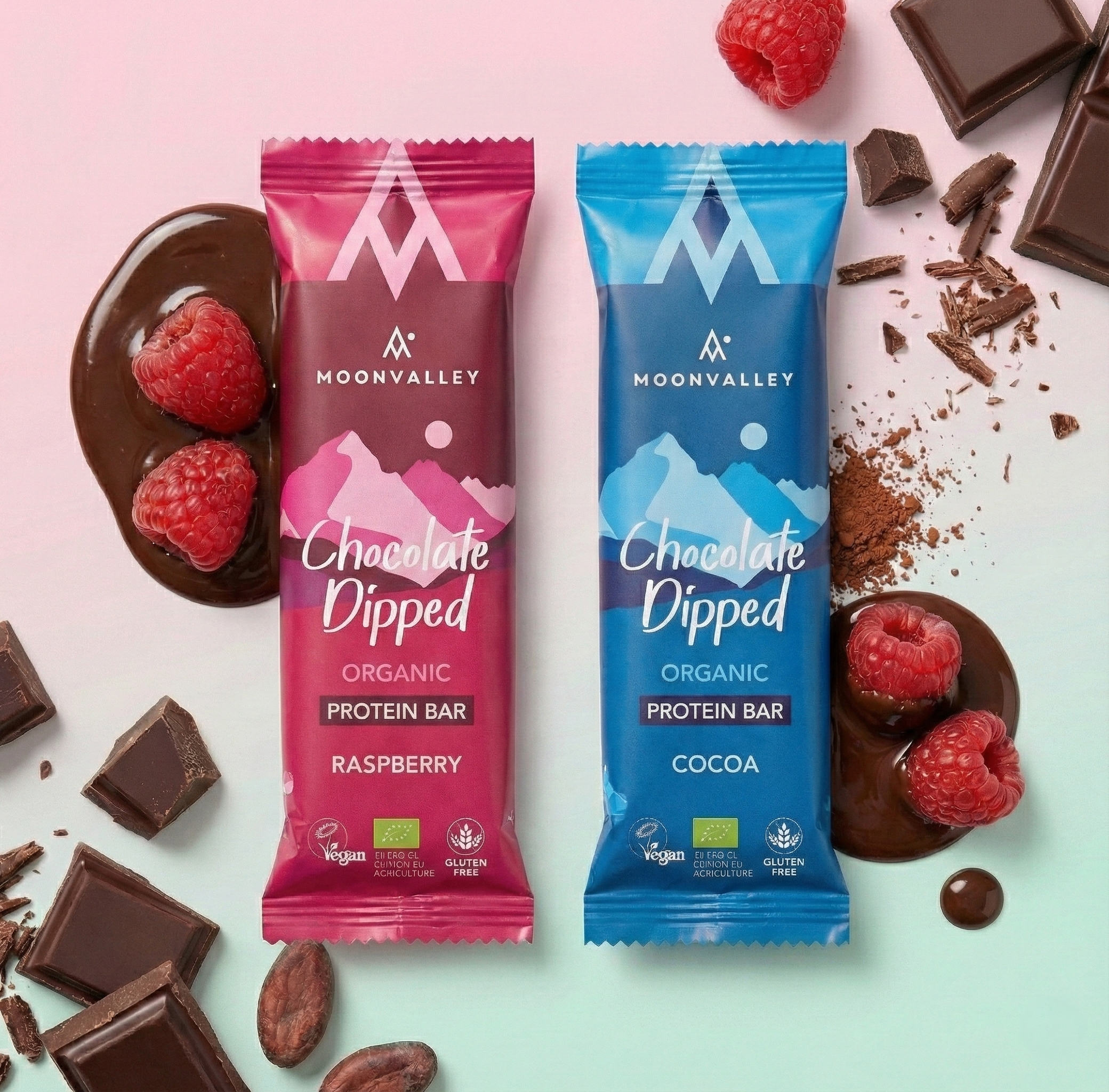 Organic Protein Bar - Chocolate-Dipped Mixed bars with raspberry and chocolate