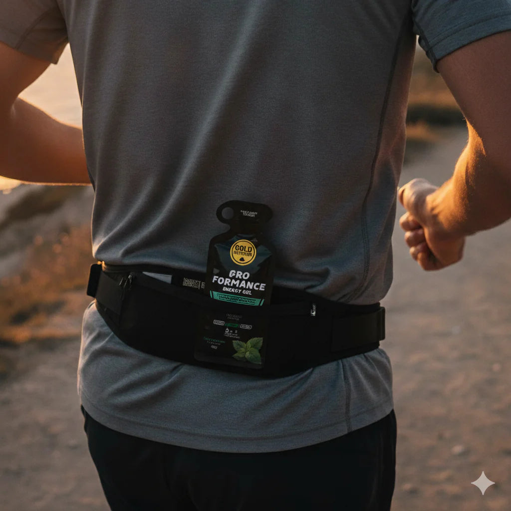 goldnutrition pro formance energy gel in runners pocket